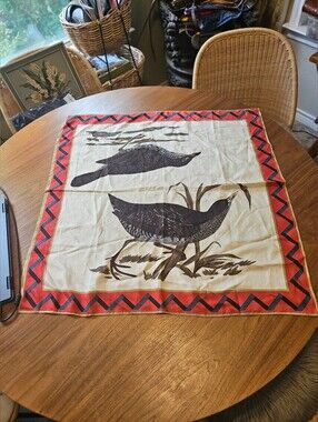 Vintage Perry Ellis Silk Hand Rolled Starling Birds Print 30" Scarf